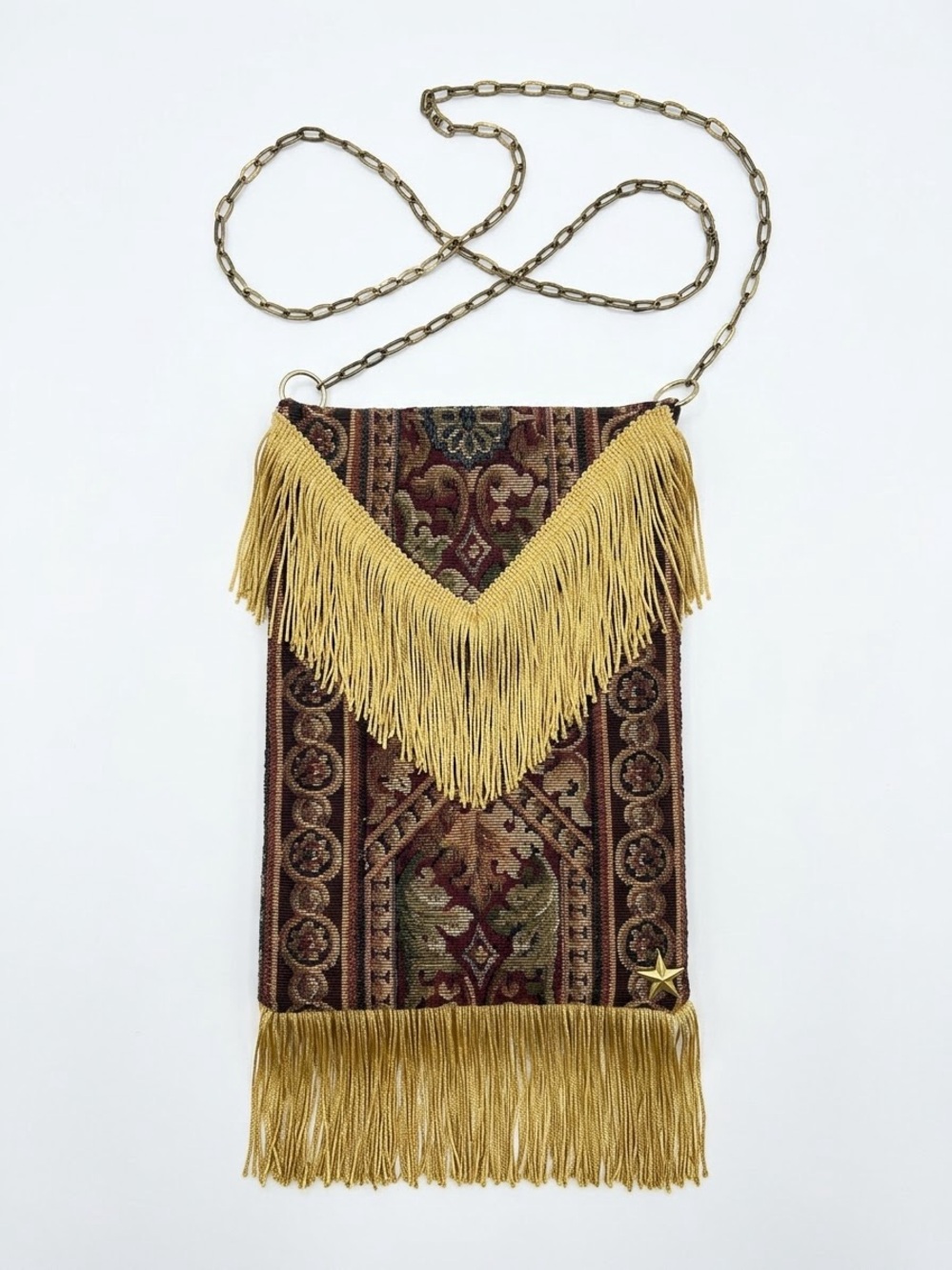 Vintage Tapestry Fringe Crossbody Bag | Boho Gothic Chain Strap Pouch